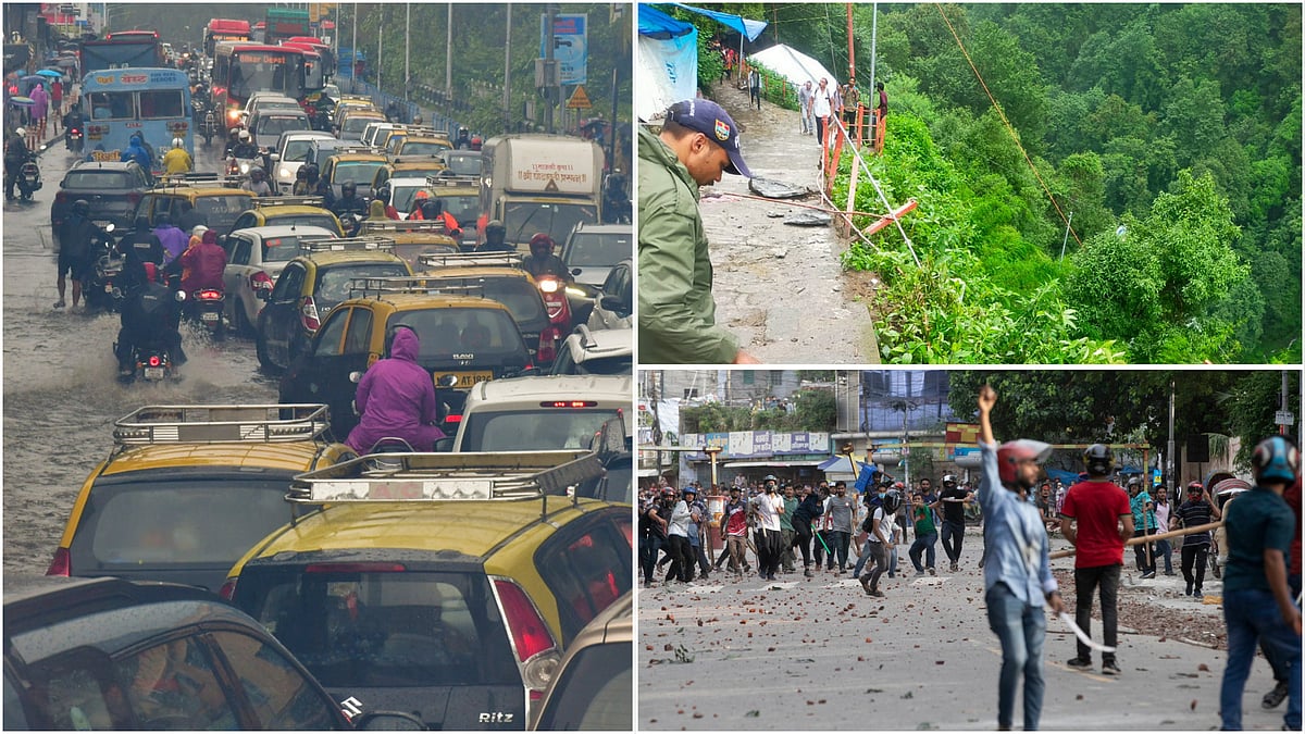 | Photo: PTI, AP : Heavy Rains Wreak Havoc In Mumbai; Bangladesh Protests 